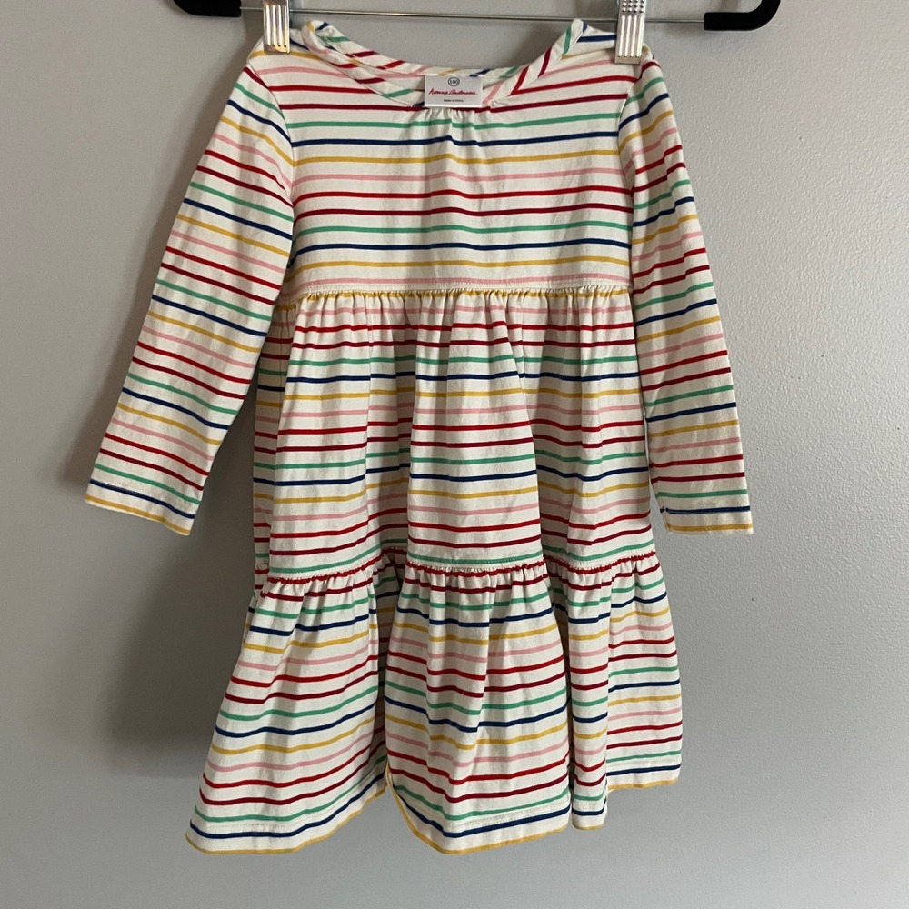 Hanna Andersson Dress Girls Sz 4 Color Rainbow Stripe Tiered Cotton Play School